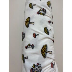 3.5 Yards White Fleece Fabric Mushroom Print Cozy Soft Crafting Sewing